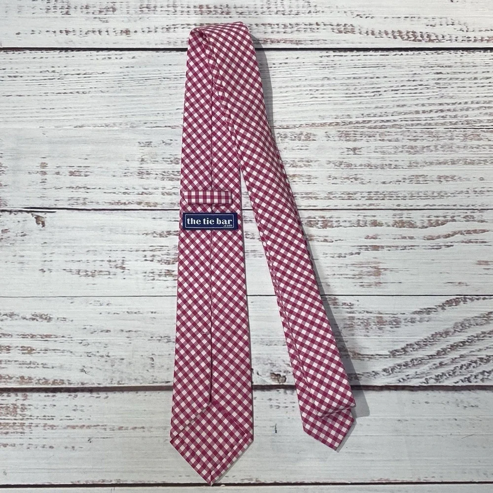 The‎ Tie Bar Pink & White Checkered  Tie 100% Cotton Necktie 57